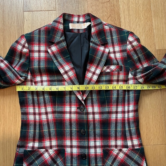 Pendleton Vintage Red & Green Plaid Virgin Wool Blazer - Picture 7 of 10